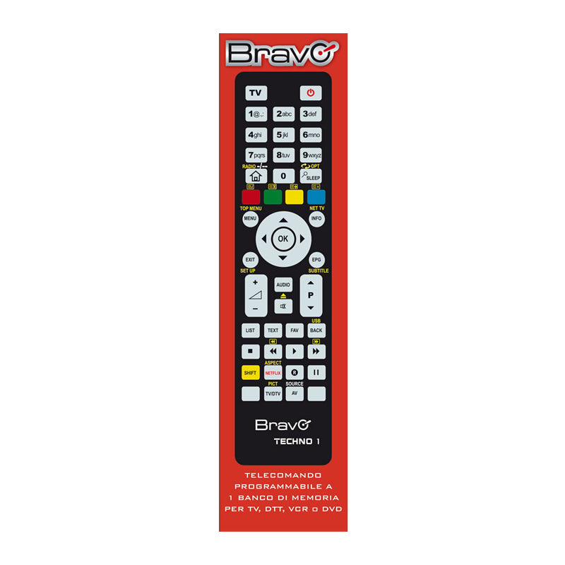 BRAVO TECHNO 1 (92602665) - TELECOMANDO PROGRAMMABILE A 1 BANCO DI MEMORIA PER TV / VCR / DVD PLAYER / DTT