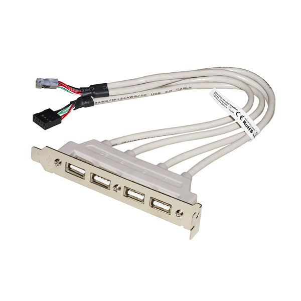 PIASTRINA LINK CON 4 CONNETTORI USB 2.0 TIPO ""A"" ESTERNI - CONNETTORE ALLA PIASTRA MADRE 2X10 PIN 2,54 MM