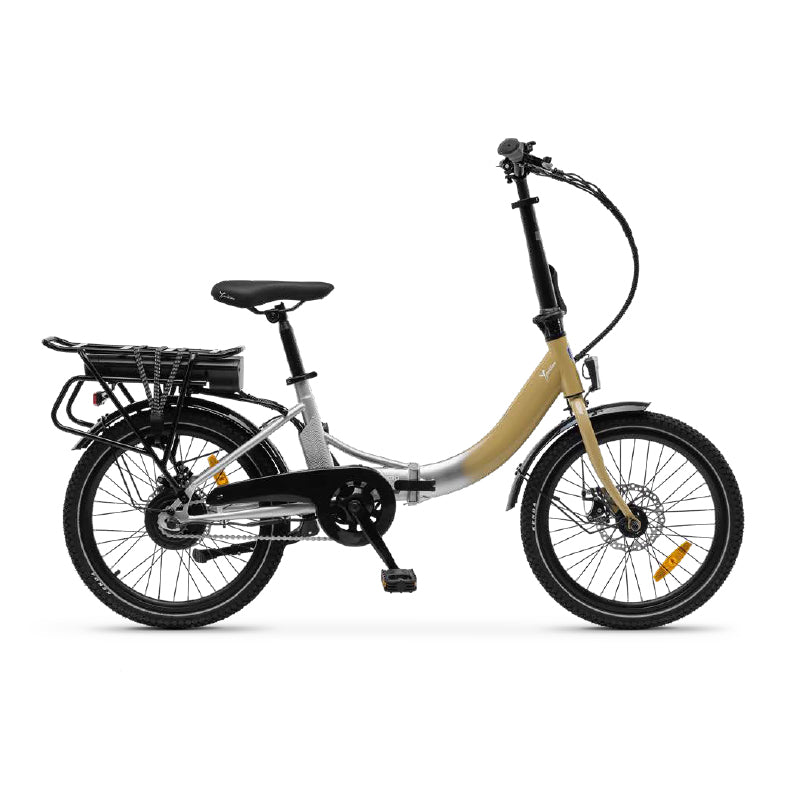 LANCIA Y BRIO (LN-BI-220004 ) FOLDING CITY E-BIKE (SILVER/GOLD) - BICICLETTA ELETTRICA - RUOTE 20""X1.95"" Kenda - MOTORE BAFANG 250W 36V - BATTERIA 36V 7.8AH - SUPERLEGGERA - AUTONOMIA FINO AD 60KM
