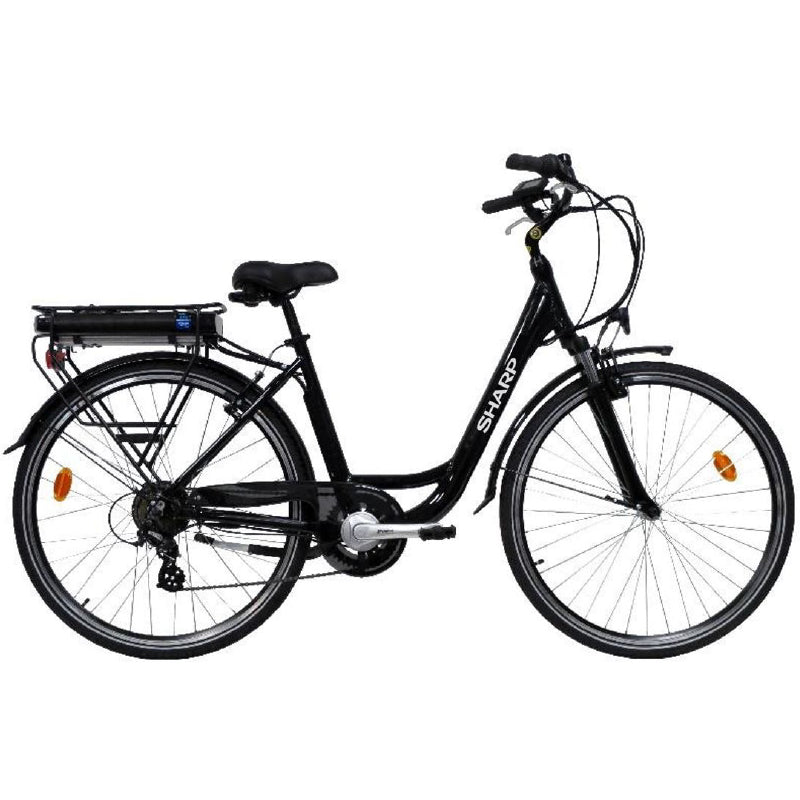 SHARP (BK-CD03E-B) CITY E-BIKE (NERA) - BICICLETTA ELETTRICA - RUOTE 26""X1.75"" - MOTORE 250W 36V - BATTERIA 36V 10AH CERTIFICATA - TELAIO IN ALLUMINIO - AUTONOMIA FINO AD 60KM