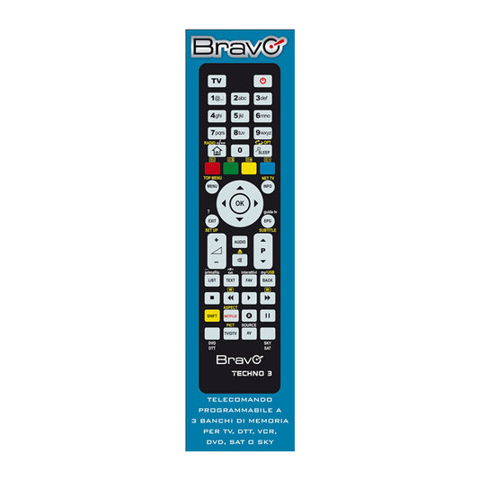 BRAVO TECHNO 3 (92602666) - TELECOMANDO PROGRAMMABILE A 3 BANCHI DI MEMORIA PER TV / VCR / DVD PLAYER / DTT / SKY