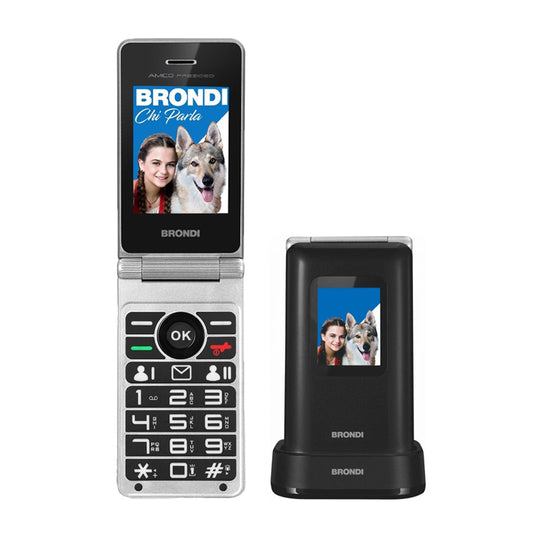 BRONDI AMICO PREZIOSO (NERO) - TELEFONO CELLULARE PER ANZIANI - TASTO SOS - CONTROLLO REMOTO - DOPPIO DISPLAY