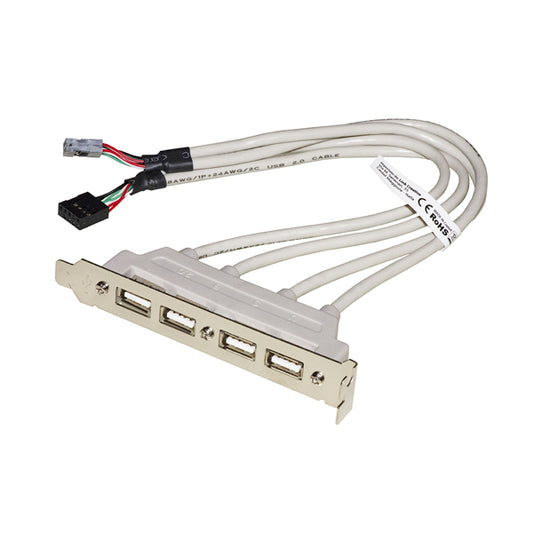 PIASTRINA LINK CON 4 CONNETTORI USB 2.0 TIPO ""A"" ESTERNI - CONNETTORE ALLA PIASTRA MADRE 2X10 PIN 2,54 MM