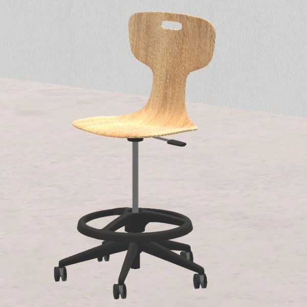Sgabello GIGLIO Wood finitura legno H da 58 a 83,2cm, scocca legno, struttura nera con ruote e poggiapiedi SD.FLEXW.5rH.N.L