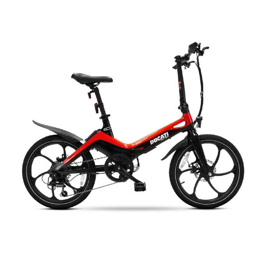 DUCATI MG20 (DU-BI-210003) FOLDING CITY E-BIKE (NERO/ROSSO) - BICICLETTA ELETTRICA - RUOTE 20""X2.125"" - MOTORE 250W 36V- BATTERIA  SAMSUNG 36V 10.5AH - DISPLAY LCD - TELAIO IN LEGA DI MAGNESIO- SUPERLEGGERA  - AUTONOMIA FINO AD 70KM