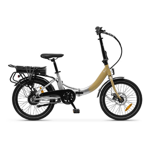 LANCIA Y BRIO (LN-BI-220004 ) FOLDING CITY E-BIKE (SILVER/GOLD) - BICICLETTA ELETTRICA - RUOTE 20""X1.95"" Kenda - MOTORE BAFANG 250W 36V - BATTERIA  36V 7.8AH - SUPERLEGGERA  - AUTONOMIA FINO AD 60KM