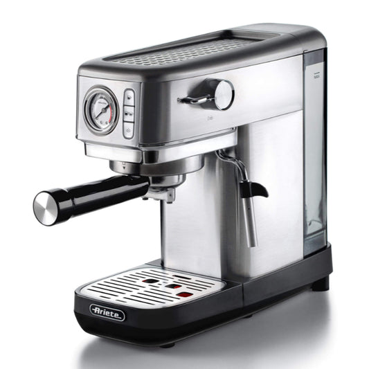 ARIETE METAL CON MANOMETRO (1381/10) - MACCHINA PER CAFFE'' ESPRESSO - POLVERE E CIALDE - 1 O 2 TAZZE -  CAPPUCCINATORE - PRESSIONE 15 BAR - 1300W