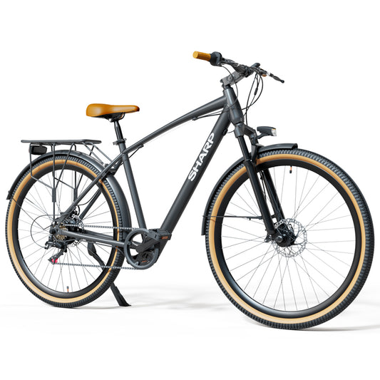 SHARP RIGA (BK-DM03E) CITY E-BIKE (NERA) - BICICLETTA ELETTRICA - RUOTE 29""X2.125"" - MOTORE BAFANG 250W 36V - BATTERIA  36V 7.8 AH CERTIFICATA - TELAIO IN ALLUMINIO - AUTONOMIA FINO AD 60KM