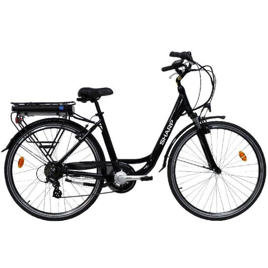 SHARP (BK-CD03E-B) CITY E-BIKE (NERA) - BICICLETTA ELETTRICA - RUOTE 26""X1.75"" - MOTORE 250W 36V - BATTERIA 36V 10AH CERTIFICATA - TELAIO IN ALLUMINIO - AUTONOMIA FINO AD 60KM
