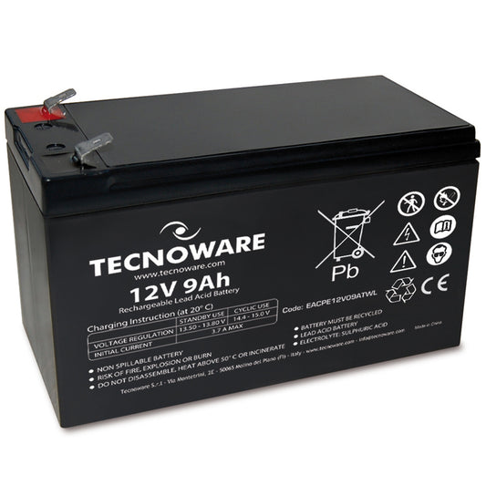 TECNOWARE POWER BATTERY 12V 9AH (EACPE12V09ATWL) - BATTERIA ERMETICA AL PIOMBO - LONG LIFE - GARANZIA 24 MESI